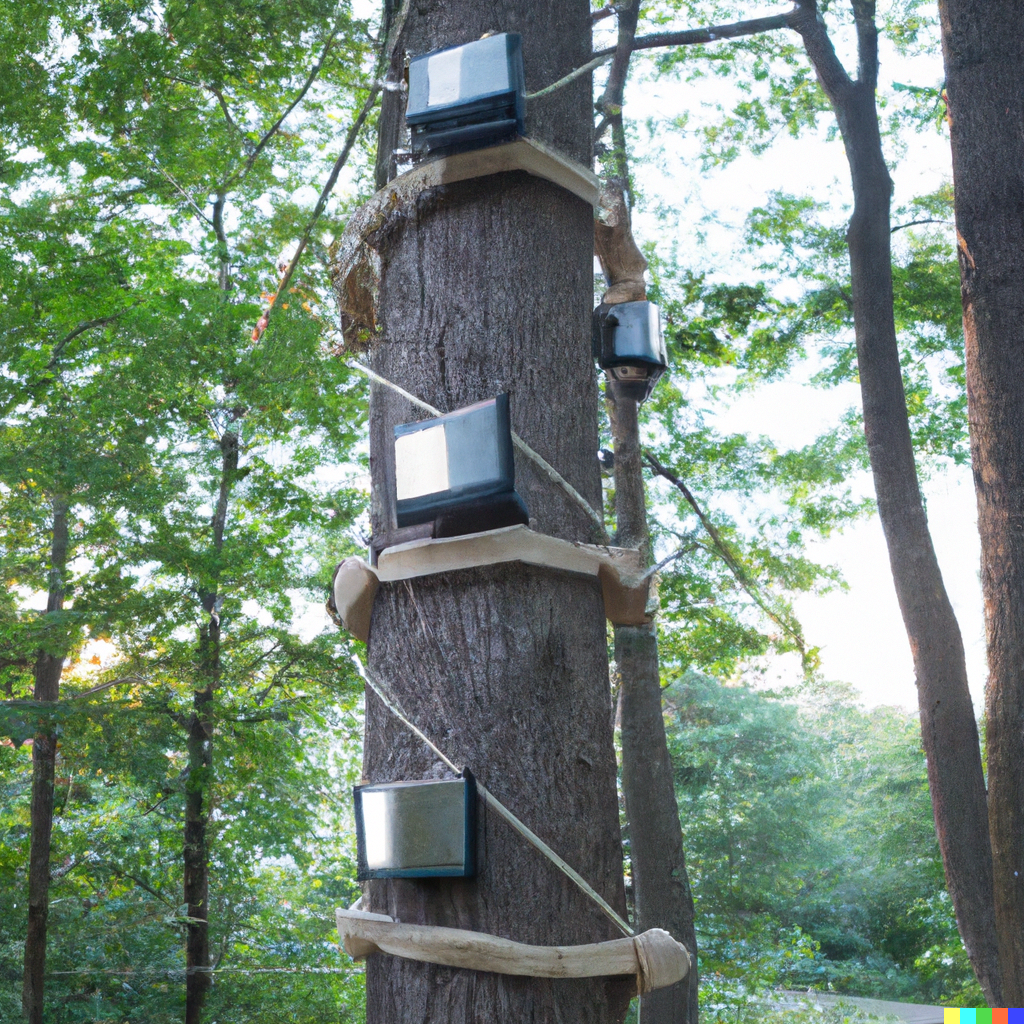 DALL·E 2022-11-08 00.04.53 - digital network with ActivityPub protocol of treehouses in a forest garden.png
